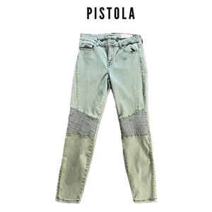 PISTOLA Audrey Moto Denim Jeans Womens Size 29 OD Green Skinny Mid Rise Pockets